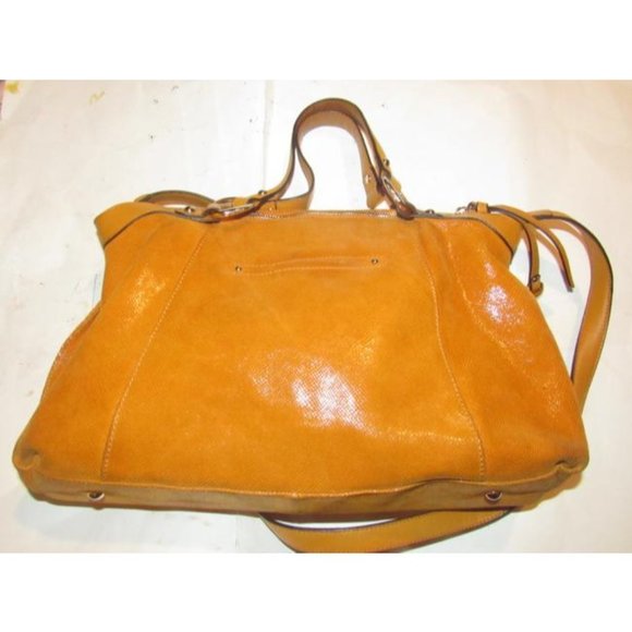 B Makowsky 2-Way Orange Textured And Smooth Leather Satchel Purse - Picture 10 of 12